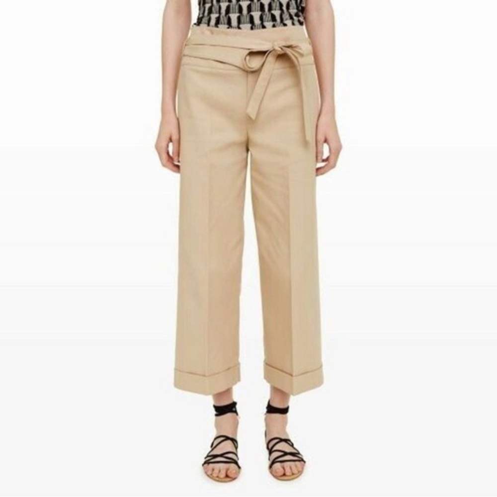 CLUB MONACO Tan Riqi Tie High Waist Wide Leg Cropped Pants Women’s Size